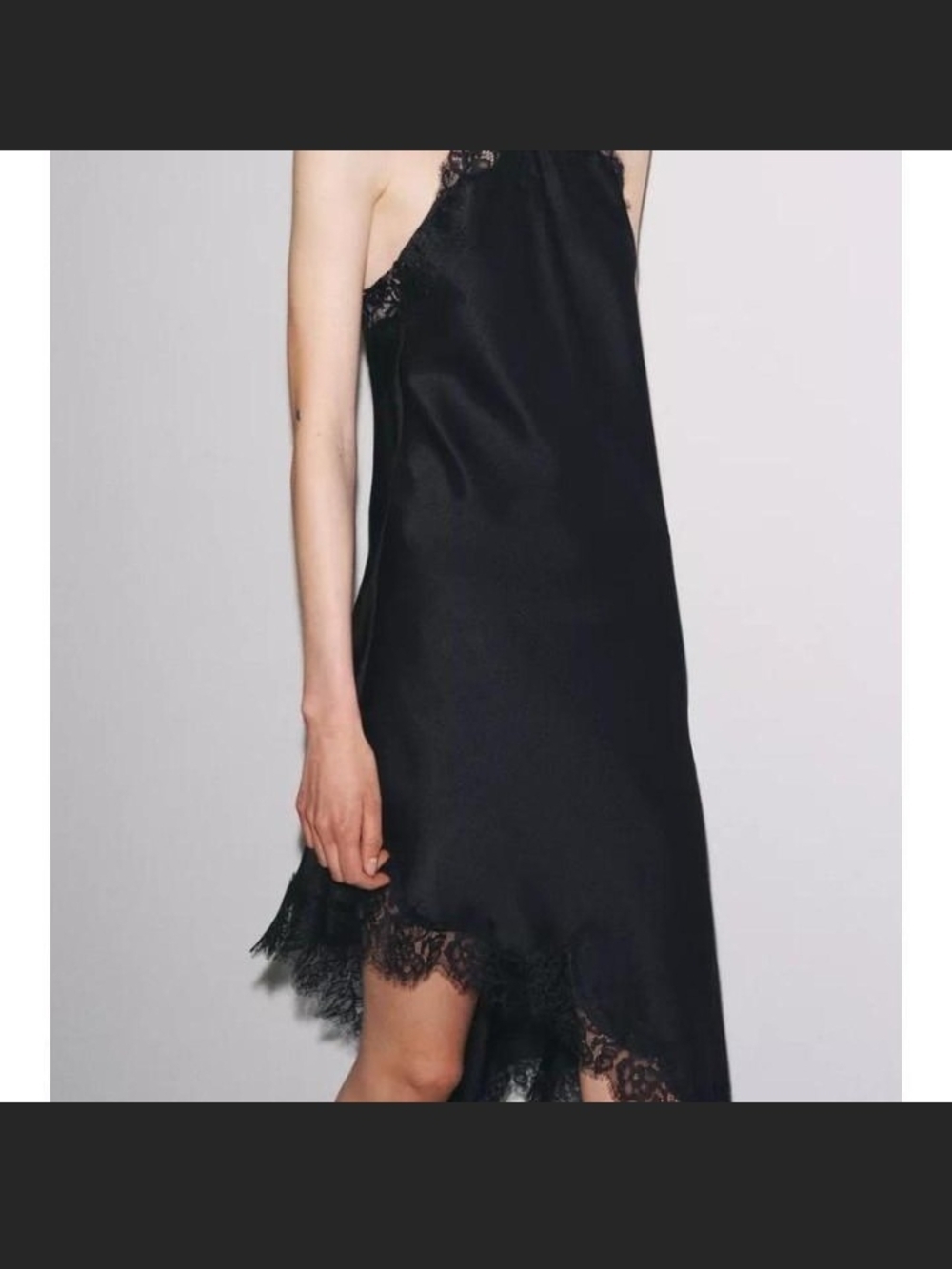 Zara Black Asymmetrical Lace-Trim Slip Dress - Picture 5 of 7